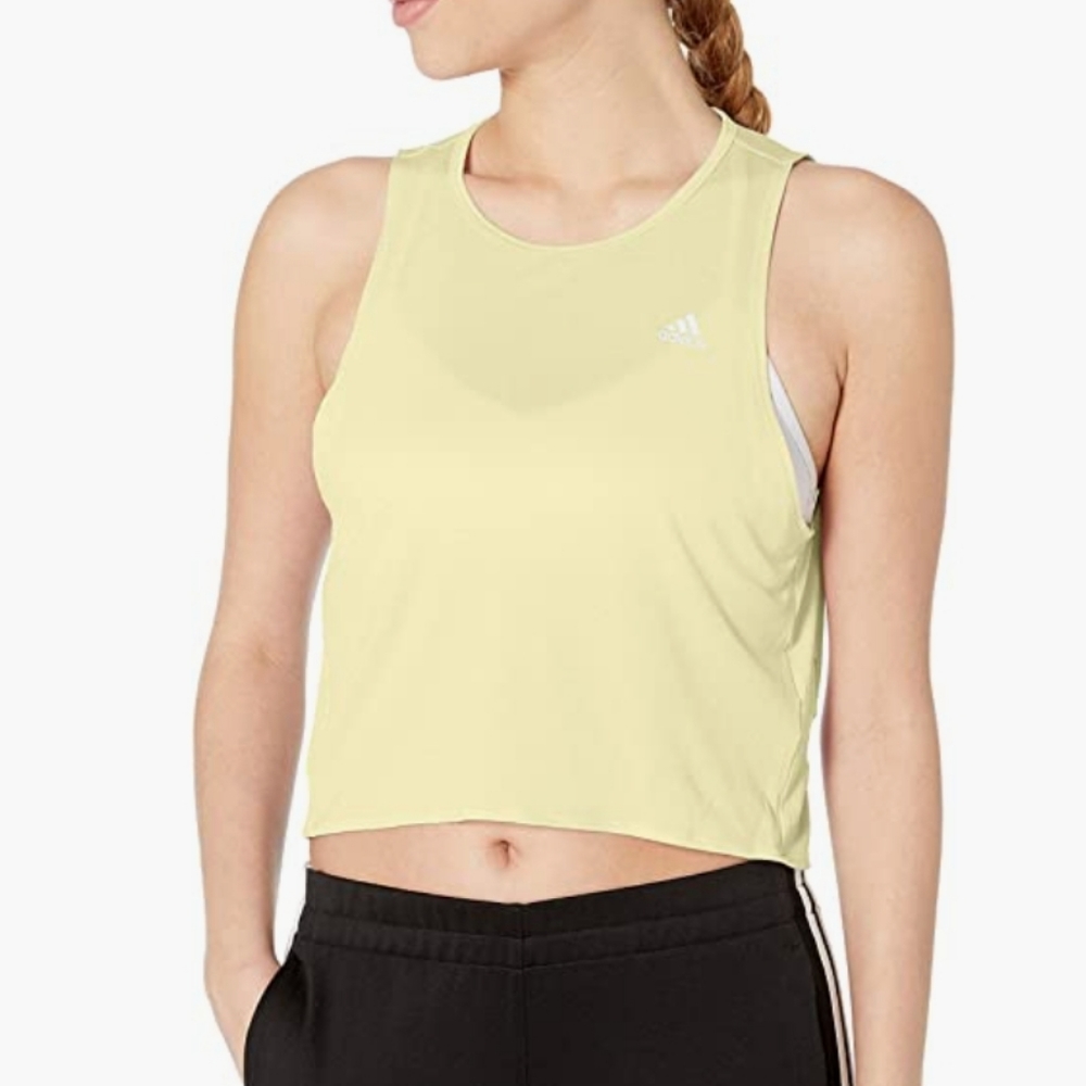 ADIDAS Womens Blue Own The Run Cooler Crop Tank.
